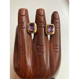 925 RVG Signed Amethyst Earrings Studs with Flower Trim - UNIQUE